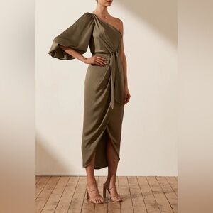 Shona Joy Luxe Tie Front One Shoulder Dress in Pine AU6/US2